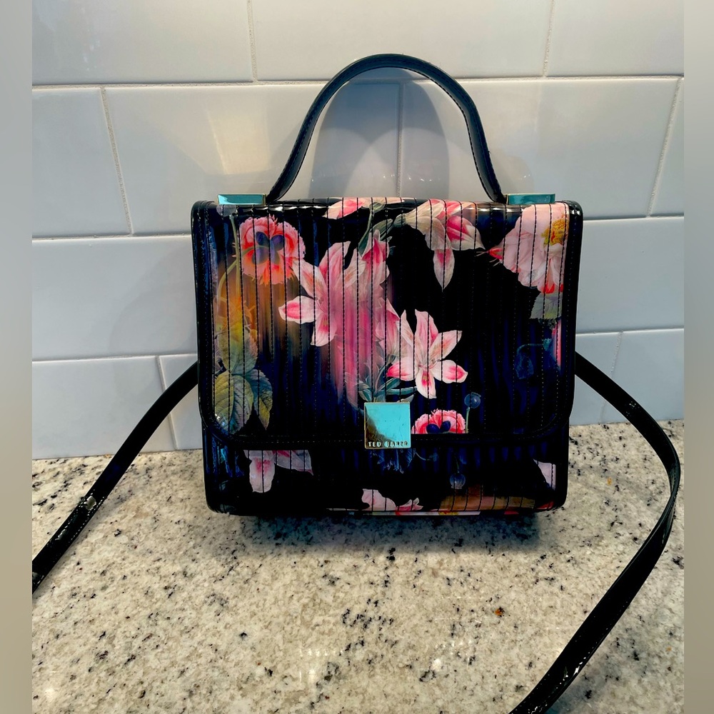 Ted Baker Floral Cross Body Shoulder Bag Purse Patent Leather